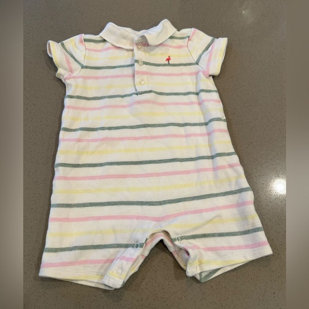 Janie and Jack Baby Striped Pique Polo Flamingo Romper Size 18-24 M